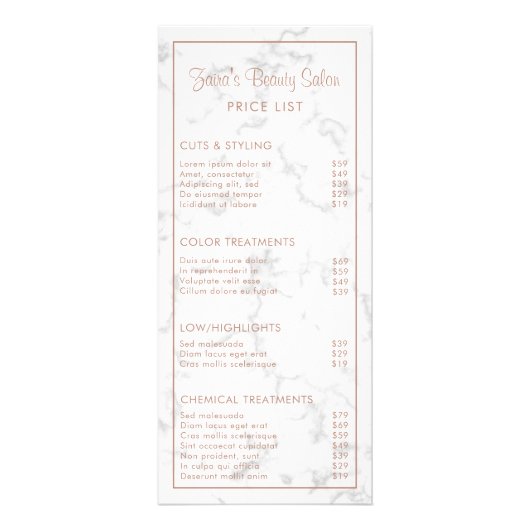 大理石バラ金ゴールドモダン美しいサロン価格表 ラックカード (正面)