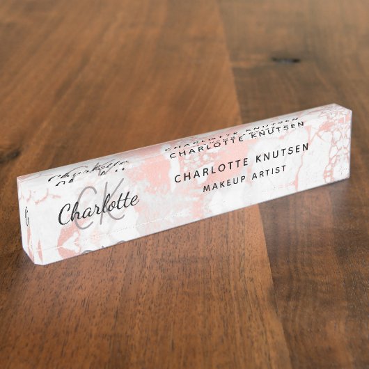 大理石バラ金ゴールドモノグラムモダンプロフェッショナル デスクネームプレート (側面)