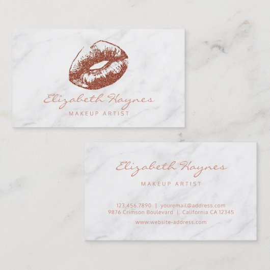 大理石バラ金ゴールドリップリップメイクアップアーティスト 名刺 (正面/裏面)