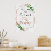 大理石バラ金ゴールドリーフ80誕生日ウェルカムポイント ポスター (キッチン)