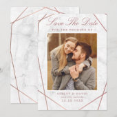 大理石バラ金ゴールド幾何写真保存日付 セーブザデート (正面/裏面)