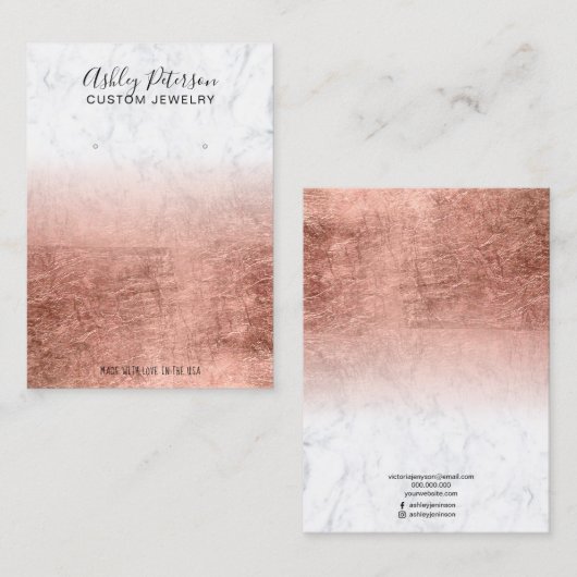 大理石バラ金ゴールド箔ジュエリーイヤリング表示 名刺 (正面/裏面)