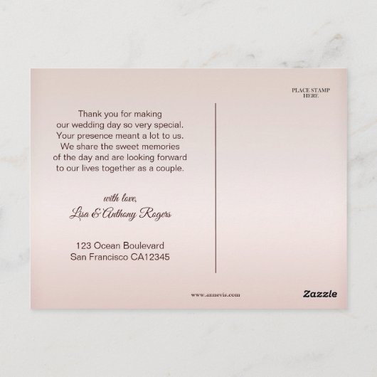 大理石バラ金ゴールド結婚の写真ありがとうはがき ポストカード (裏面)
