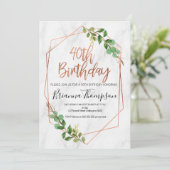 大理石バラ金ゴールド葉40th誕生日の招待状 招待状 (スタンド正面)