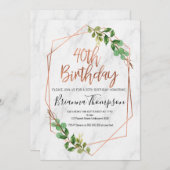 大理石バラ金ゴールド葉40th誕生日の招待状 招待状 (正面/裏面)