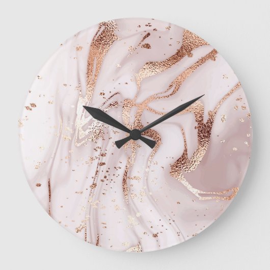 大理石バラ金ゴールド:液体抽象芸術。 ラージ壁時計 (正面)