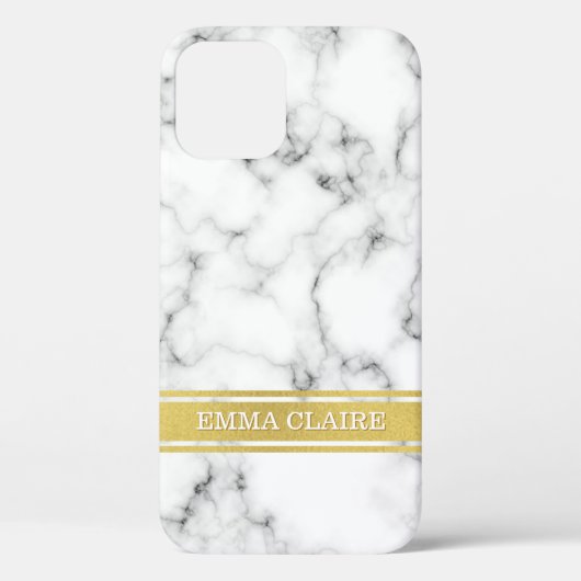 大理石パターンと金ゴールド名プレート Case-Mate iPhoneケース (裏面)