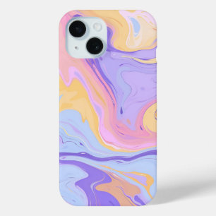 大理石パターンパープルピンクカラフル抽象芸術 iPhone 15ケース
