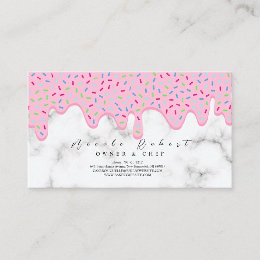 大理石パティスリーパティストリーシェフベーカリーピンククリーム 名刺 (正面)