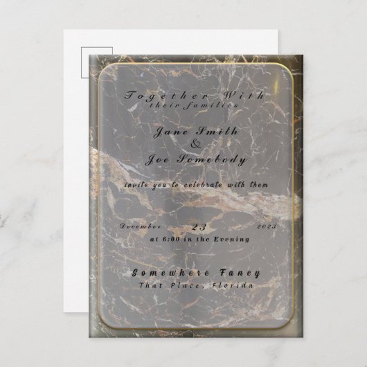 大理石パーソナライズされたエレガント石 インビテーションポストカード (正面/裏面)