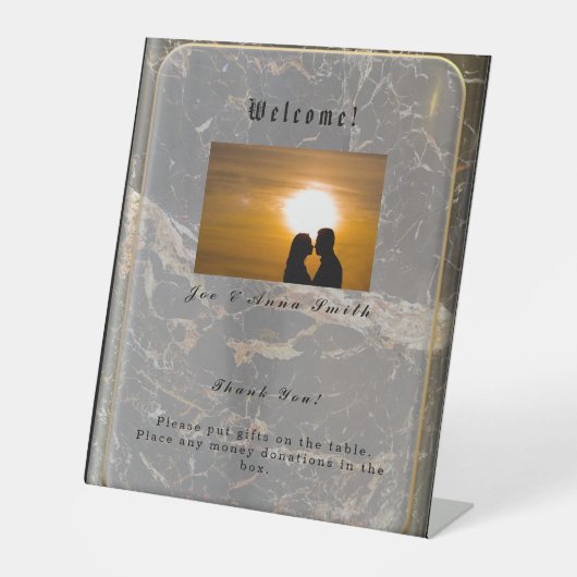 大理石パーソナライズされたエレガント石 台座サイン (正面)