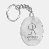 大理石パーソナライズされたグロムスマンの名前とモノグラム キーホルダー (正面左)