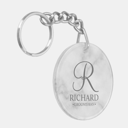 大理石パーソナライズされたグロムスマンの名前とモノグラム キーホルダー (正面左)