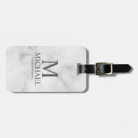 大理石パーソナライズされたグロムスマンの名前とモノグラム ラゲッジタグ (正面横)