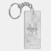 大理石パーソナライズされたグローモンズの名前とモノグラム キーホルダー (正面左)