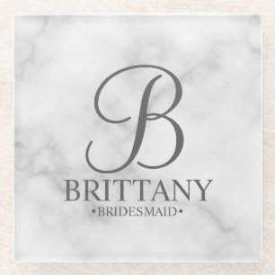 大理石パーソナライズされたモノグラムと名前Bridesmaid ガラスコースター