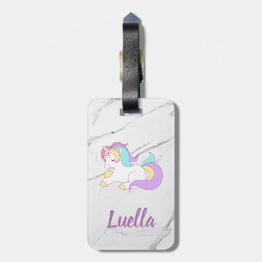 大理石パーソナライズされたユニコーン荷物タグ ラゲッジタグ (裏面縦)