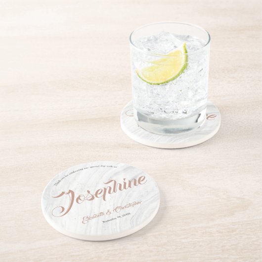 大理石パーソナライズされた名結婚の座席表 コースター (側面)