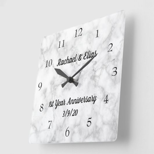 大理石パーソナライズされた記念結婚日 スクエア壁時計 (傾斜)
