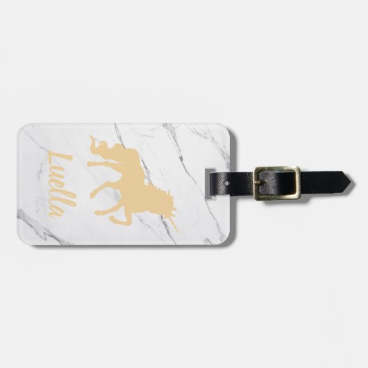 大理石パーソナライズされた金ゴールドユニコーン荷物タグ ラゲッジタグ (正面横)