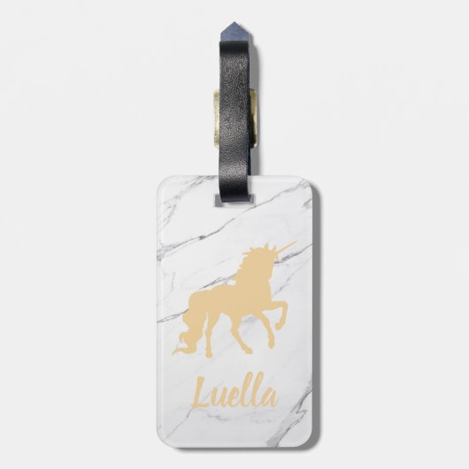 大理石パーソナライズされた金ゴールドユニコーン荷物タグ ラゲッジタグ (裏面縦)