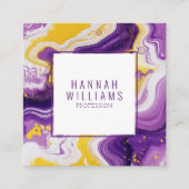 大理石パープルイエロー瑪瑙QRコード液体正方形 スクエア名刺 (正面)