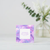 大理石パープルピンク瑪瑙QRコードガーリートレンディー スクエア名刺 (スタンド正面)