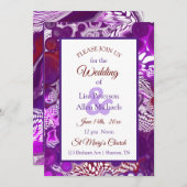 大理石パープルブルゴーニュ絵画ー結婚ズ 招待状 (正面/裏面)