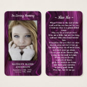 大理石パープル記念写真葬式祈りの言葉カード (正面&裏面)