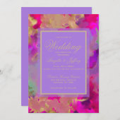大理石パープル、金ゴールド、ピンクのカスタムウェディング セーブザデート (正面/裏面)