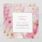 大理石ピンクと金ゴールド効果,結婚式招待状 招待状 (正面/裏面)