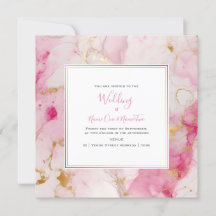 大理石ピンクと金ゴールド効果，結婚式招待状