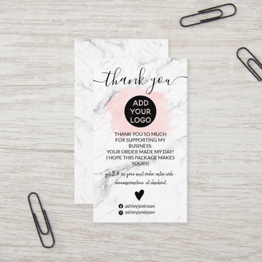 大理石ピンクのブラシストロークのロ感謝していゴの順序 名刺 (正面/裏面インサイチュ)