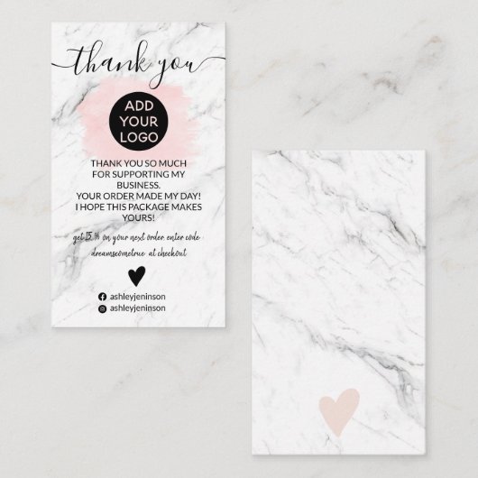 大理石ピンクのブラシストロークのロ感謝していゴの順序 名刺 (正面/裏面)