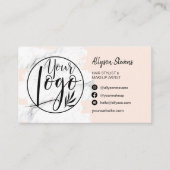 大理石ピンクのブラシ髪メイクアップフォトロゴqrコード 名刺 (正面)