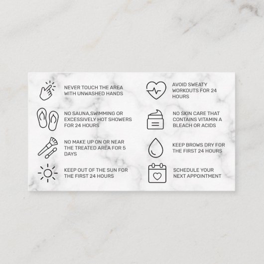 大理石ピンクの眉のアフターケアカード 名刺 (裏面)