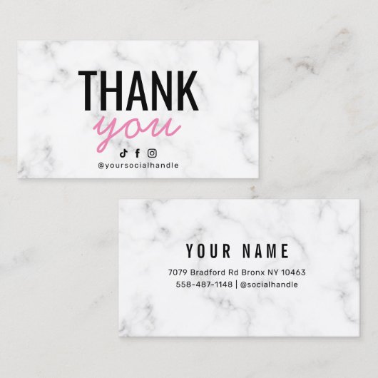 大理石ピンクサンキューカード 名刺 (正面/裏面)