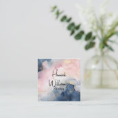 大理石ピンクネイビーブルー瑪瑙QRコード液体正方形 スクエア名刺 (スタンド正面)