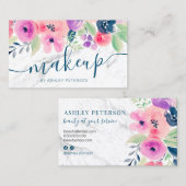 大理石ピンクブルーフローラ水彩スクリプト化粧 名刺 (正面/裏面)
