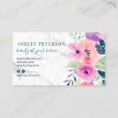 大理石ピンクブルーフローラ水彩スクリプト化粧 名刺 (裏面)