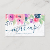 大理石ピンクブルーフローラ水彩スクリプト化粧 名刺 (正面)