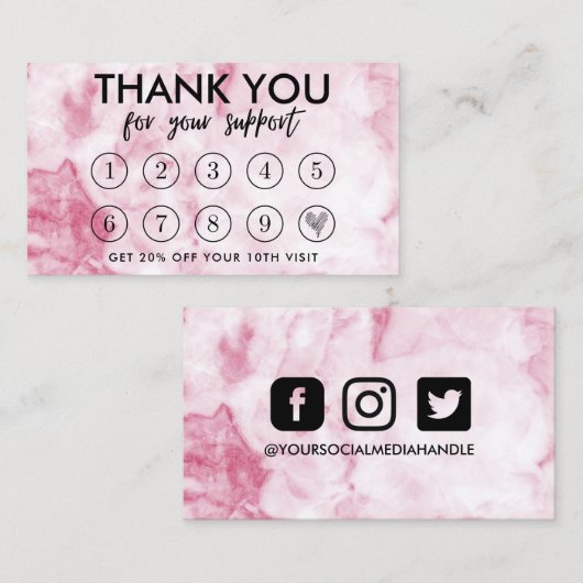 大理石ピンクメイクアップ感謝していヘアロイヤリティカード 名刺 (正面/裏面)