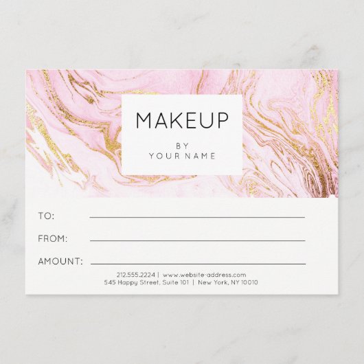 大理石ピンクローズメイクアップ美しい証明書贈り物 (正面)