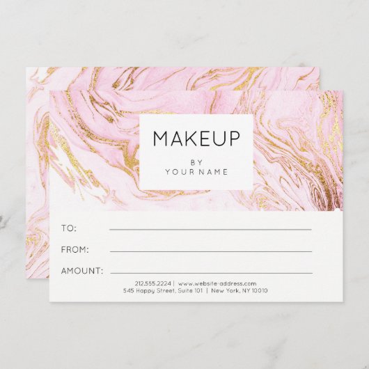 大理石ピンクローズメイクアップ美しい証明書贈り物 (正面/裏面)