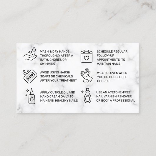 大理石ピンク爪、 ネイルアフターケアカード 名刺 (裏面)