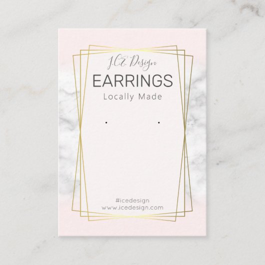 大理石ピンク金ゴールド枠イヤリング表示包装 名刺 (正面)