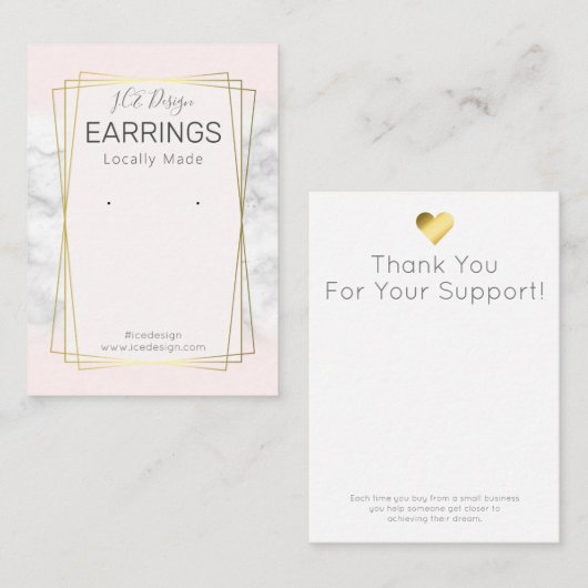 大理石ピンク金ゴールド枠イヤリング表示包装 名刺 (正面/裏面)