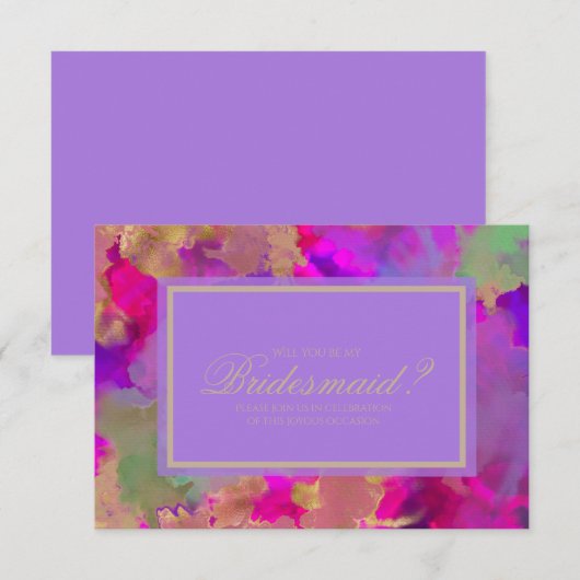 大理石ピンク、パープル、ゴールドのインク招待状 サンキューカード (正面/裏面)