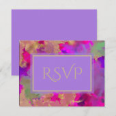 大理石ピンク、パープル、ゴールド 出欠カード (正面/裏面)