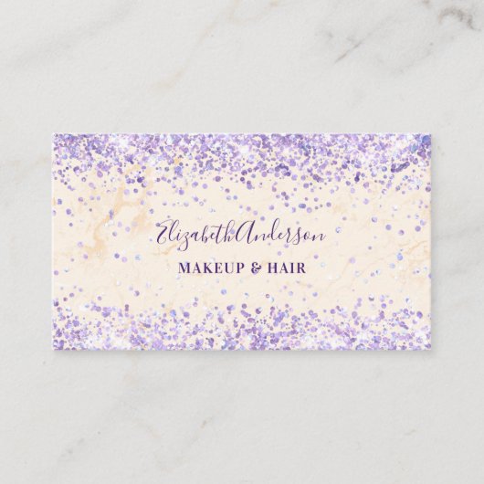 大理石ピーチ紫紙吹雪qrコード 名刺 (正面)
